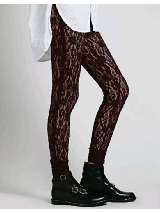 Free People Pants - NWT Free People Black Sheer Floral Lace Leggings | Whimsigoth Dark Coquette Boho
